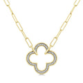 1/10 Ctw Clover Frame Round Cut Diamond Fashion Pendant With Paperclip Chain in Yellow Gold Vermeil