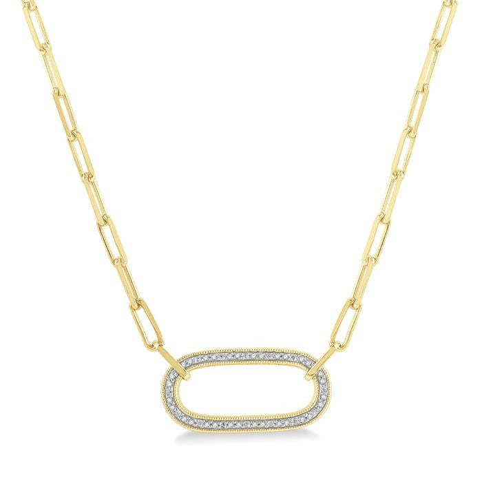 1/10 Ctw Paperclip Round Cut Diamond Fashion Pendant With Chain in Yellow Gold Vermeil
