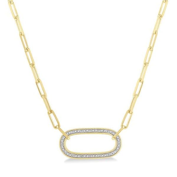 1/10 Ctw Paperclip Round Cut Diamond Fashion Pendant With Chain in Yellow Gold Vermeil