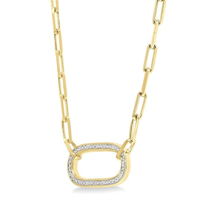 1/10 Ctw Paperclip Round Cut Diamond Fashion Pendant With Chain in Yellow Gold Vermeil