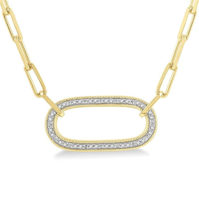 1/10 Ctw Paperclip Round Cut Diamond Fashion Pendant With Chain in Yellow Gold Vermeil