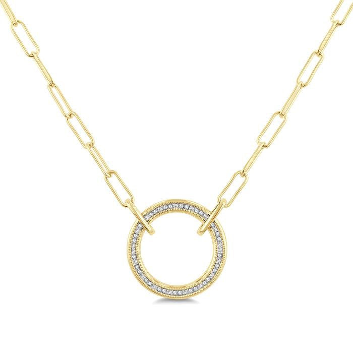 1/10 Ctw Circle Round Cut Diamond Fashion Pendant With Paperclip Chain in Yellow Gold Vermeil