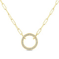1/10 Ctw Circle Round Cut Diamond Fashion Pendant With Paperclip Chain in Yellow Gold Vermeil