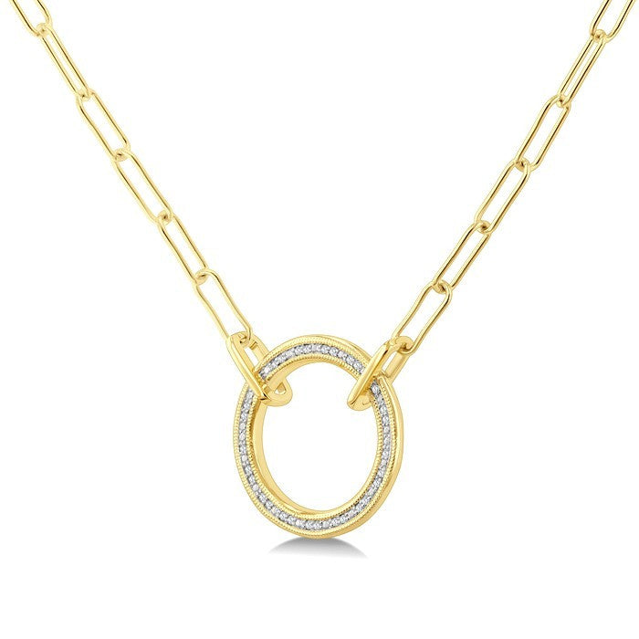 1/10 Ctw Circle Round Cut Diamond Fashion Pendant With Paperclip Chain in Yellow Gold Vermeil