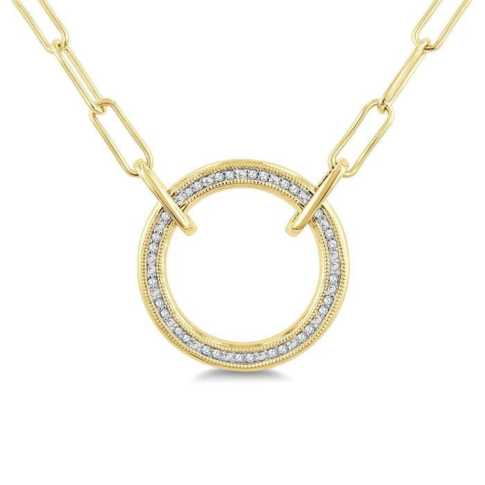 1/10 Ctw Circle Round Cut Diamond Fashion Pendant With Paperclip Chain in Yellow Gold Vermeil