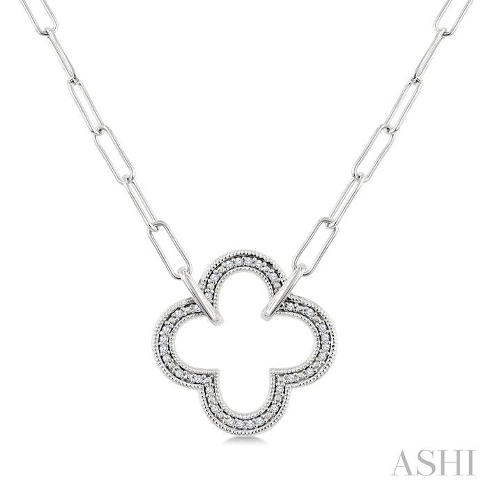 1/10 Ctw Round Cut Diamond Paperclip Pendant With Chain in Sterling Silver
