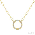 1/10 Ctw Circle Round Cut Diamond Fashion Pendant With Paperclip Chain in Yellow Gold Vermeil