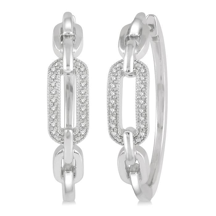 1/10 Ctw Round Cut Diamond Paperclip Hoop Earrings in Sterling Silver