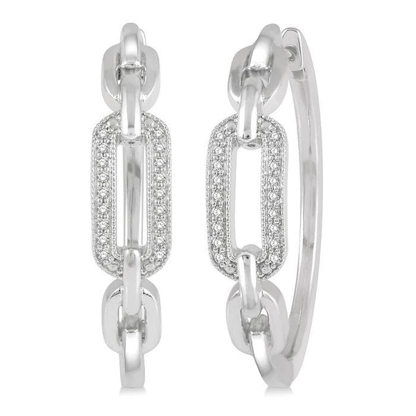 1/10 Ctw Round Cut Diamond Paperclip Hoop Earrings in Sterling Silver