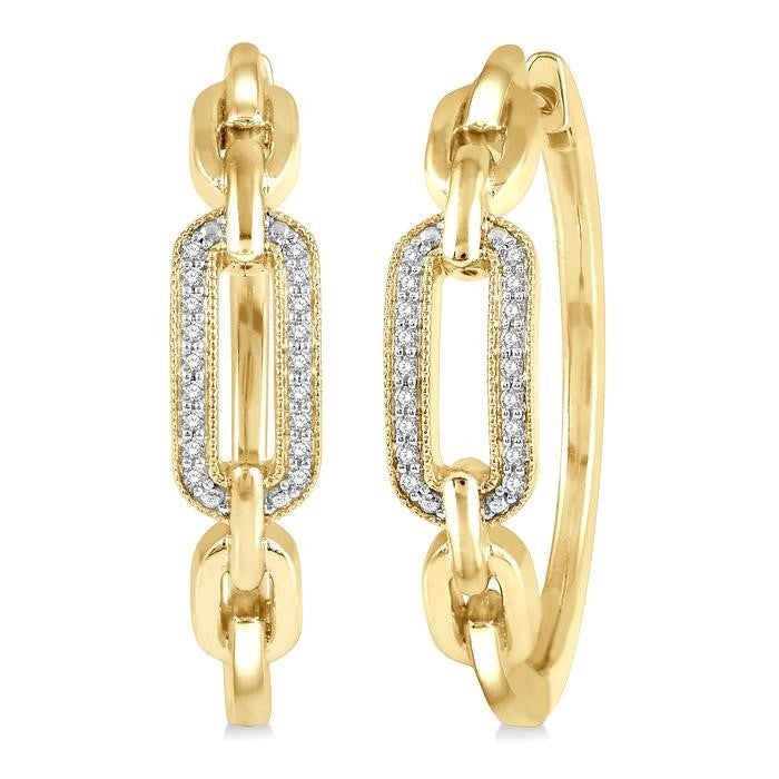 1/10 Ctw Round Cut Diamond Paperclip Hoop Earrings in Yellow Gold Vermeil