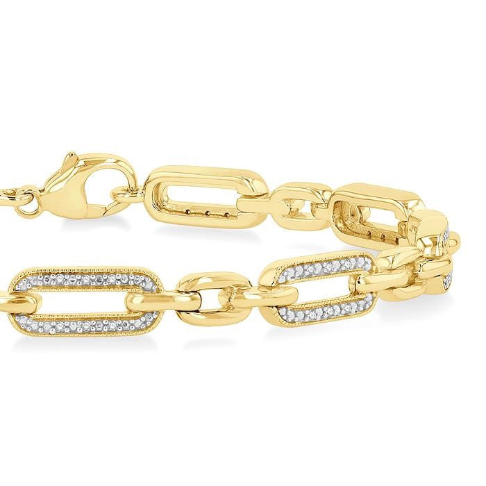 1/6 Ctw Round Cut Diamond Paperclip Bracelet in Yellow Gold Vermeil