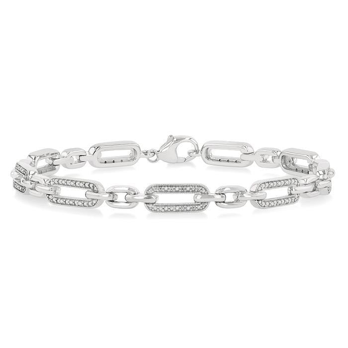 1/6 Ctw Round Cut Diamond Paperclip Bracelet in Sterling Silver