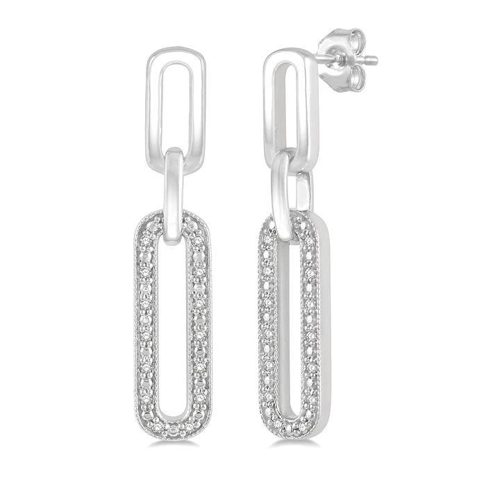 1/10 Ctw Round Cut Diamond Paperclip Earrings in Sterling Silver