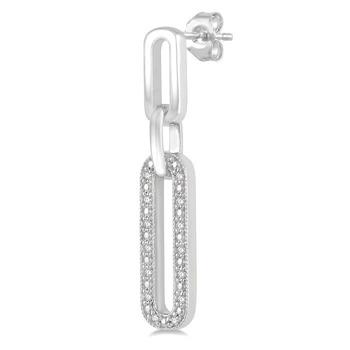 1/10 Ctw Round Cut Diamond Paperclip Earrings in Sterling Silver