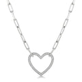 1/10 Ctw Round Cut Diamond Heart Pendant With Paperclip Chain in Sterling Silver