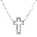 1/10 Ctw Round Cut Diamond Cross Pendant With Paperclip Chain in Sterling Silver