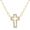 1/10 Ctw Round Cut Diamond Cross Pendant With Paperclip Chain in Yellow Gold Vermeil