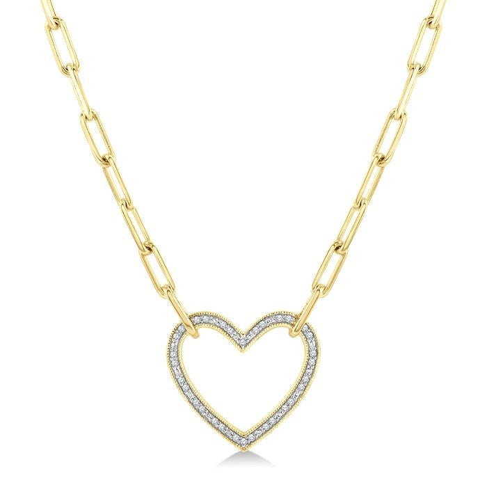 1/10 Ctw Heart Frame Round Cut Diamond Fashion Pendant With Paperclip Chain in Yellow Gold Vermeil