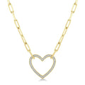 1/10 Ctw Heart Frame Round Cut Diamond Fashion Pendant With Paperclip Chain in Yellow Gold Vermeil