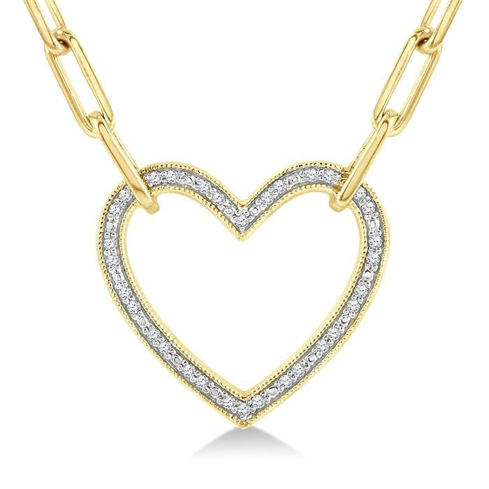 1/10 Ctw Heart Frame Round Cut Diamond Fashion Pendant With Paperclip Chain in Yellow Gold Vermeil