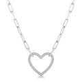 Silver Heart Shape Paperclip Diamond Fashion Pendant