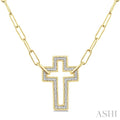 1/10 Ctw Round Cut Diamond Cross Pendant With Paperclip Chain in Yellow Gold Vermeil