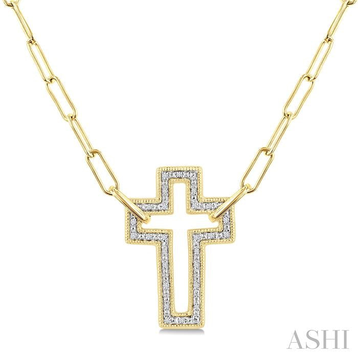 1/10 Ctw Round Cut Diamond Cross Pendant With Paperclip Chain in Yellow Gold Vermeil