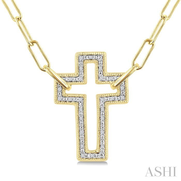 1/10 Ctw Round Cut Diamond Cross Pendant With Paperclip Chain in Yellow Gold Vermeil