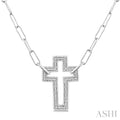 1/10 Ctw Round Cut Diamond Cross Pendant With Paperclip Chain in Sterling Silver