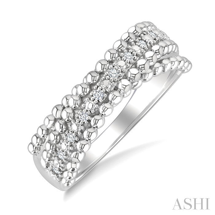 1/10 Ctw Round Cut Bead Bijoux Diamond Crossover Bold Bead Border Fashion Band in Sterling Silver