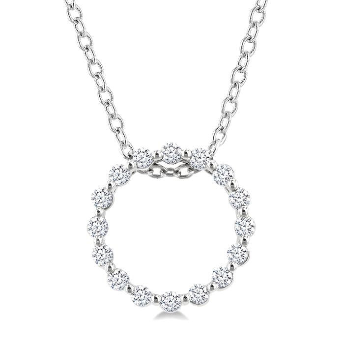 1/10 Ctw Circle Round Cut Diamond Pendant With Chain in Sterling Silver