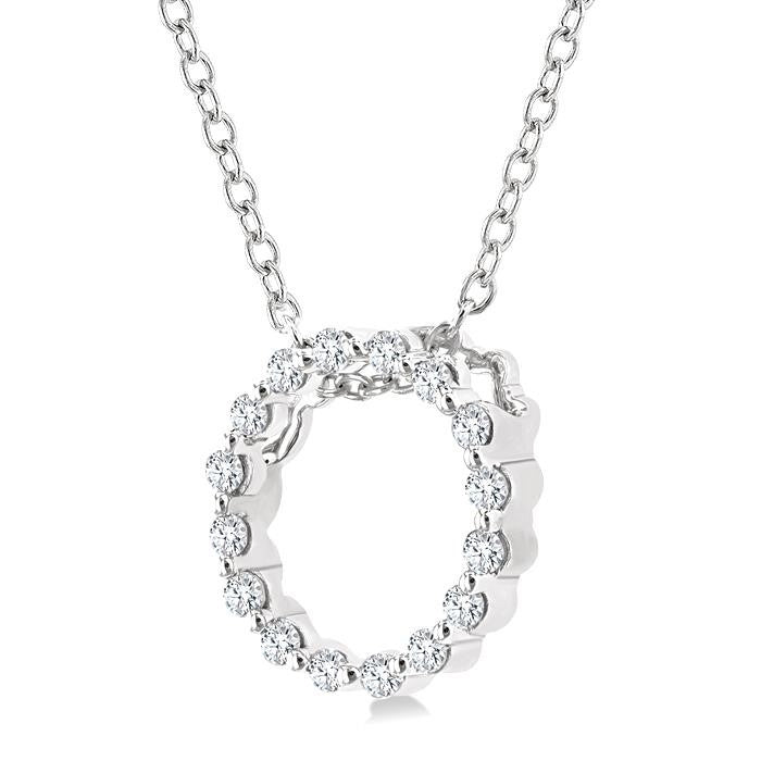 1/10 Ctw Circle Round Cut Diamond Pendant With Chain in Sterling Silver