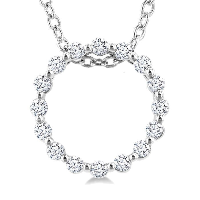 1/10 Ctw Circle Round Cut Diamond Pendant With Chain in Sterling Silver