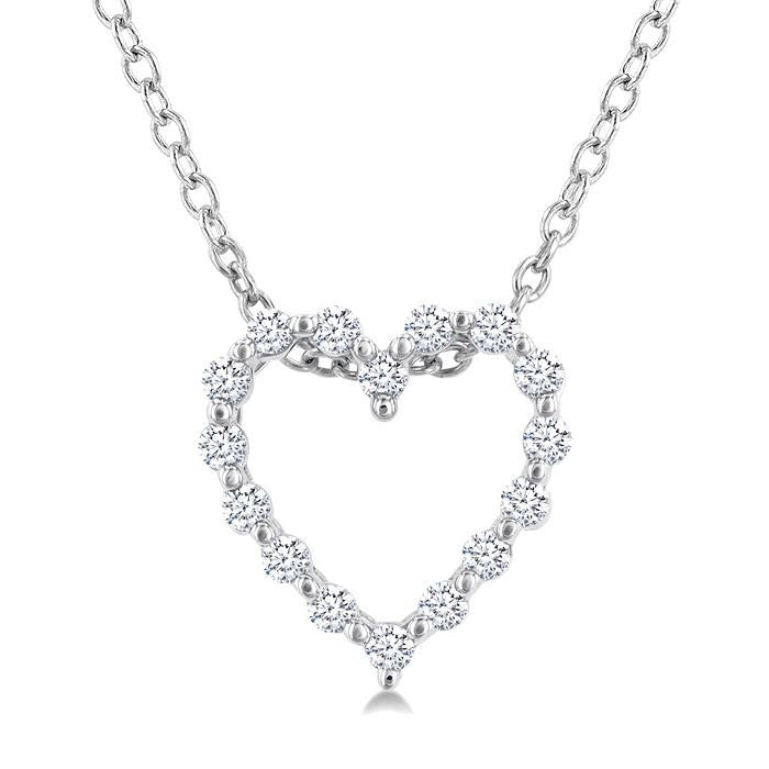1/10 Ctw Heart Shape Round Cut Diamond Pendant With Chain in Sterling Silver