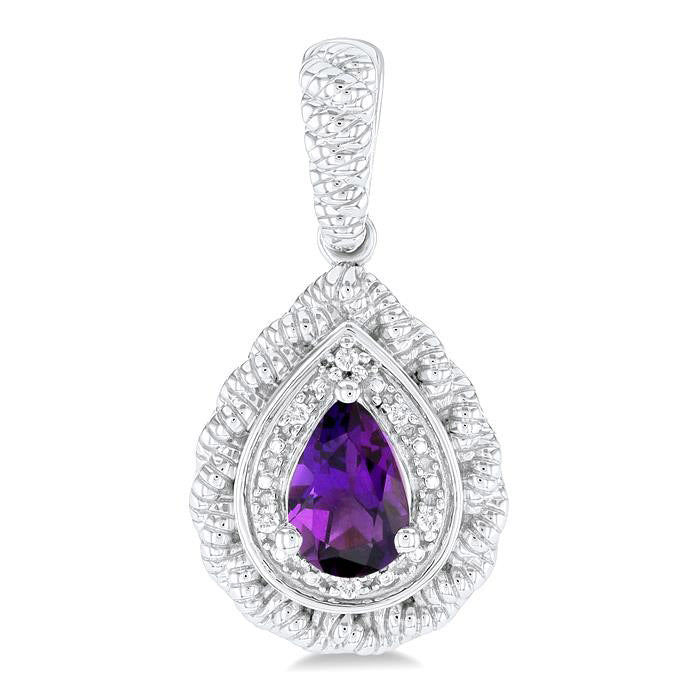 Silver Pear Shape Gemstone & Diamond Earrings