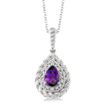 7X5 MM Pear Cut Amethyst and 1/20 Ctw Round Cut Diamond Semi-Precious Pendant With Chain in Sterling Silver