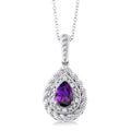 Silver Pear Shape Gemstone & Diamond Pendant