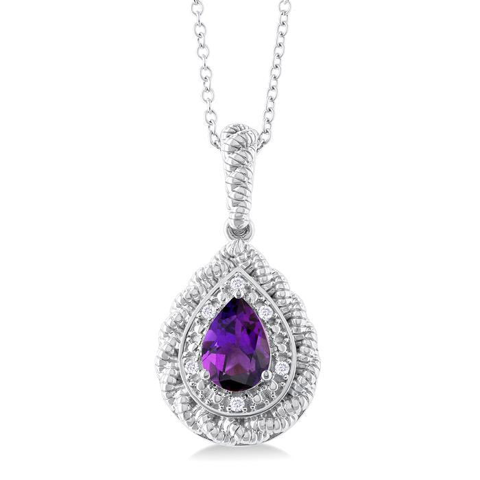 Silver Pear Shape Gemstone & Diamond Pendant