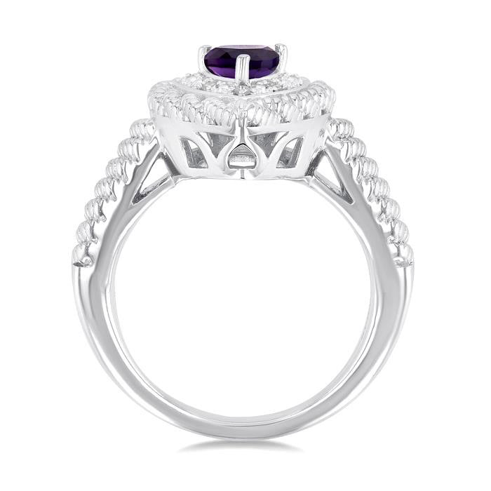 Silver Pear Shape Gemstone & Diamond Ring