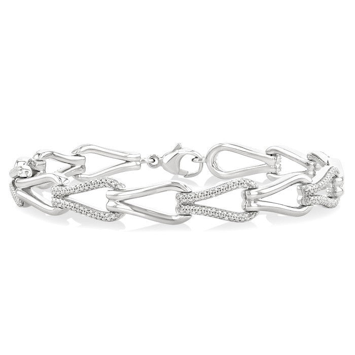 1/6 Ctw Round Cut Diamond Bold Knot Link Fashion Bracelet in Sterling Silver