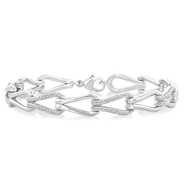 1/6 Ctw Round Cut Diamond Bold Knot Link Fashion Bracelet in Sterling Silver