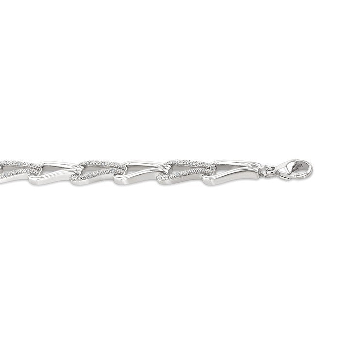 1/6 Ctw Round Cut Diamond Bold Knot Link Fashion Bracelet in Sterling Silver