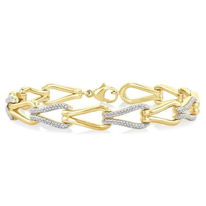 1/6 Ctw Round Cut Diamond Bold Knot Link Fashion Bracelet in Yellow Gold Vermeil