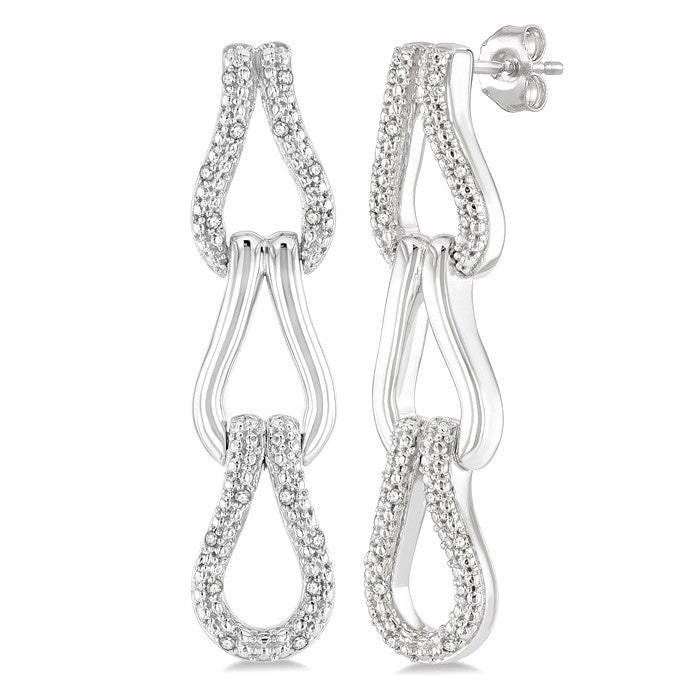 1/10 Ctw Round Cut Diamond Bold Knot Link Fashion Earrings in Sterling Silver