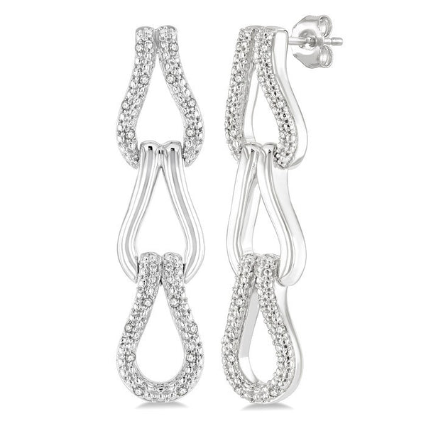 1/10 Ctw Round Cut Diamond Bold Knot Link Fashion Earrings in Sterling Silver