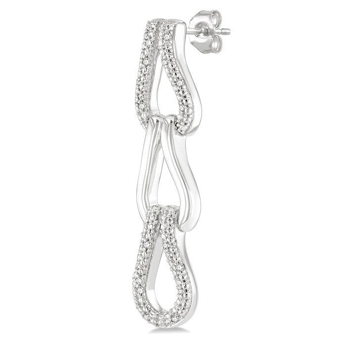 1/10 Ctw Round Cut Diamond Bold Knot Link Fashion Earrings in Sterling Silver