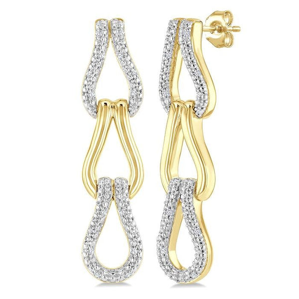 1/10 Ctw Round Cut Diamond Bold Knot Link Fashion Earrings in Yellow Gold Vermeil