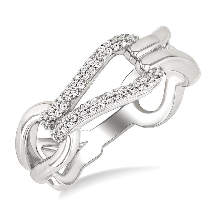 1/10 Ctw Round Cut Diamond Bold Knot Link Fashion Ring in Sterling Silver
