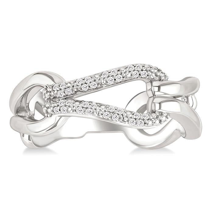1/10 Ctw Round Cut Diamond Bold Knot Link Fashion Ring in Sterling Silver