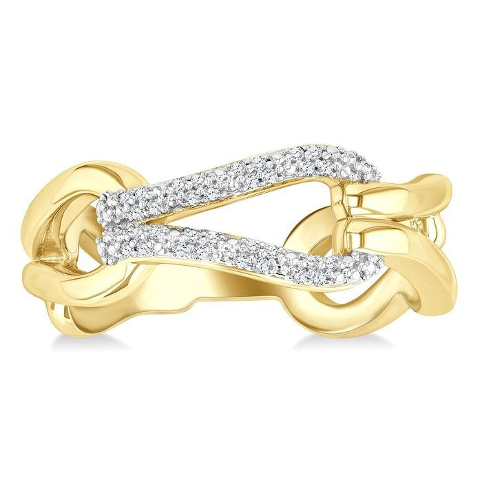 1/10 Ctw Round Cut Diamond Bold Knot Link Fashion Ring in Yellow Gold Vermeil